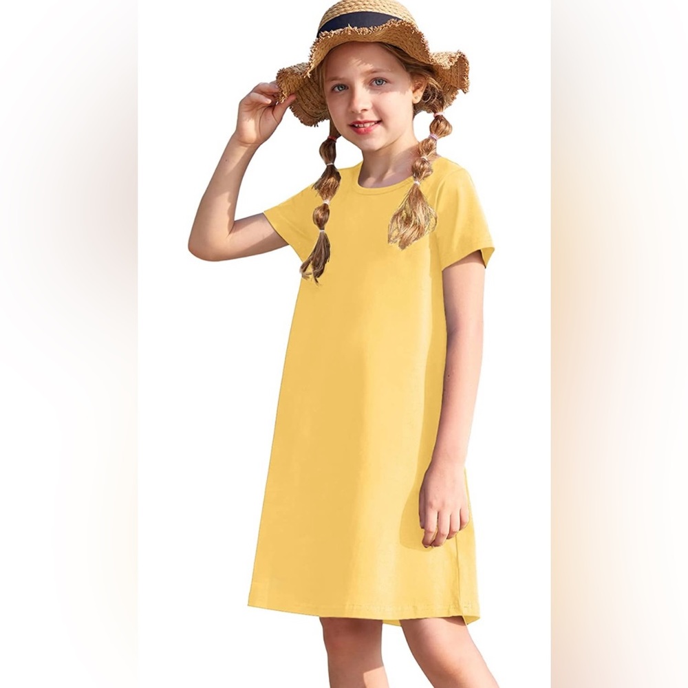 Arshiner Girls Dress Kids Short Sleeve Solid Color Casual T-Shirt Dress